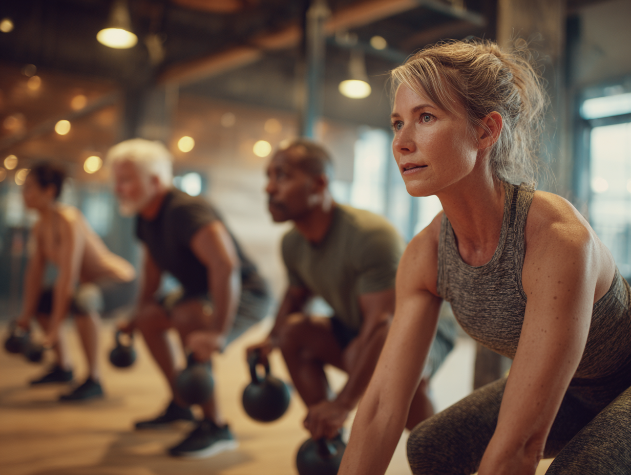 Активні люди різного віку під час тренувань